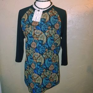NWT LuLaRoe LLR Randy Baseball Raglan Black 3/4 Sleeves Tee Shirt Top Paisley